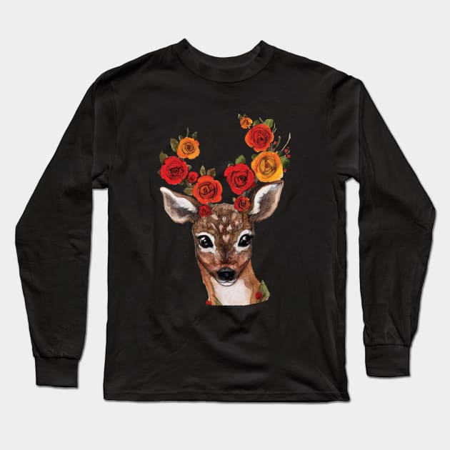 Floral Deer Long Sleeve T-Shirt by TatianaBS